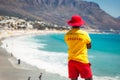 Cape Town lifeguard watching famous Camps Bay beach