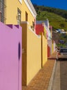 Street of distinctive pastel colored buildings in district of Bo-Kaap in Cape Town Royalty Free Stock Photo