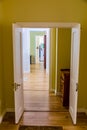 Inside interior of empty hallway with wooden floors in up-market house in the suburbs