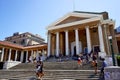 Cape Town, South Africa - 19 February 2020 : Students sit on the iconic steps of University of Cape Town in South Africa