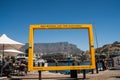 Yellow Table Mountain photo frame in V&A Waterfront Royalty Free Stock Photo