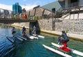 Cape Town, South Africa - January 29, 2020: Bicycle catamarans, Victoria & Alfred Waterfront