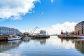 Cape Town, South Africa - January 29, 2020: Boats on the waterfront Victoria & Alfred Waterfront in the city center. Copy space
