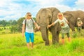 tourists touching Elephant