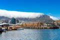 Cape Town, South Africa - January 29, 2020: Table Mountain at the Victoria & Alfred Waterfront. Copy space for text Royalty Free Stock Photo