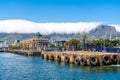 Cape Town, South Africa - January 29, 2020: Table Mountain at the Victoria & Alfred Waterfront. Copy space for text. Copy space Royalty Free Stock Photo
