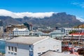 Cape Town, South Africa - January 29, 2020: Table Mountain at the Victoria & Alfred Waterfront. Copy space for text Royalty Free Stock Photo