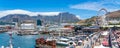 Cape Town, South Africa - January 29, 2020: Table Mountain at the Victoria & Alfred Waterfront. Copy space for text Royalty Free Stock Photo