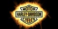 Yellow Burning Flames Effect on Harley Davidson Logo against black background