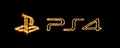 Yellow Burning Flames Effect on Sony PlayStation PS4 Icon Logo against black background