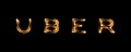Yellow Burning Flames Effect on UBER Icon Logo against black background