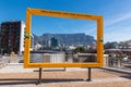 Yellow frame for making photos of Table Mountain at Cape Town waterfront