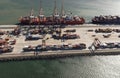 Aerial view of a container port in South Africaerial view of a container port with carrier ship alongside in South Africa