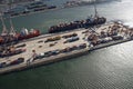 Aerial view of a container port in South Africaerial view of a container port with carrier ship alongside in South Africa