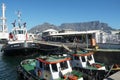 Table Mountain observed from port with tugs and pilot boats situated in Waterfront.