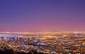 Cape Town after sunset, a cityscape view from Signal Hill, South Africa. Bright lights over a city landscape on a Royalty Free Stock Photo