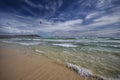 Cape verde beach with kite in the air Royalty Free Stock Photo