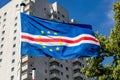 Cape Verde flag waving against clear blue sky