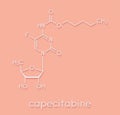 Capecitabine cancer drug molecule. Prodrug of 5-fluorouracil 5-FU. Skeletal formula.