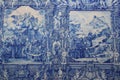 Blue and white painted tiles at a chapel in Porto