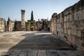 Capernaum synagogue columns with a blue sky in the background, Israel