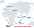 Cape Route vs Suez Canal for container shipping, political map Royalty Free Stock Photo