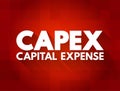 CAPEX Capital Expense - money an organization or corporate entity spends to buy, maintain, or improve its fixed assets, acronym