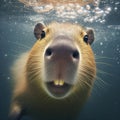 A Capibara swimming close up face. ai generative Royalty Free Stock Photo