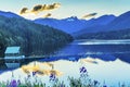 Capilano Reservoir Lake Snowy Two Lions Mountains Vancouver Brit