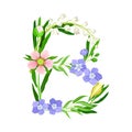 Capital Alphabet Letter Composed of Flowers and Decorative Nature Elements Vector Illustration