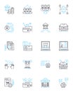 Capital assets linear icons set. property, investment, equipment, machinery, buildings, land, vehicles line vector and