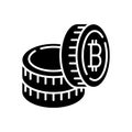 Capital in bitcoins black icon concept. Capital in bitcoins flat vector symbol, sign, illustration. Royalty Free Stock Photo