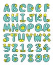 Capital Font Collection Of A Cute Little Green Monsters With Big Yellow Wiggle Eyes