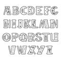 Capital hand drawn black letters of English alphabet decorated for Christmas doodle style outline vector illustration Royalty Free Stock Photo