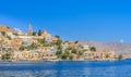 The capital of the island of Symi - Ano Symi. Harani area Royalty Free Stock Photo