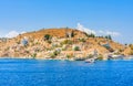 The capital of the island of Symi - Ano Symi. Harani area Royalty Free Stock Photo