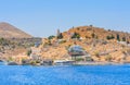 The capital of the island of Symi - Ano Symi. Harani area Royalty Free Stock Photo