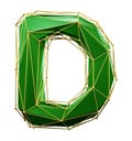Capital latin letter D in low poly style green and gold color isolated on white background. 3d