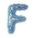 Capital latin letter F made of crumpled silver and blue foil isolated on white background. 3d