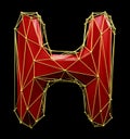 Capital latin letter H in low poly style red and gold color isolated on black background. 3d