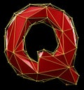 Capital latin letter Q in low poly style red and gold color isolated on black background. 3d