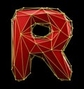 Capital latin letter R in low poly style red and gold color isolated on black background. 3d