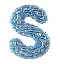 Capital latin letter S made of crumpled silver and blue foil isolated on white background. 3d