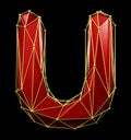 Capital latin letter U in low poly style red and gold color isolated on black background. 3d