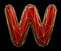 Capital latin letter W in low poly style red and gold color isolated on black background. 3d