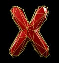 Capital latin letter X in low poly style red and gold color isolated on black background. 3d