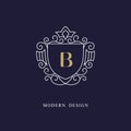 Capital letter B. Beautiful monogram. Elegant logo. Calligraphic design. Luxury emblem. Vintage ornament. Simple graphics style.