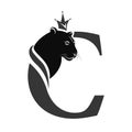 Capital Letter C with Black Panther. Royal Logo. Cougar Head Profile. Stylish Template. Tattoo. Creative Art Design. Emblem for B