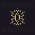 Capital letter D. Beautiful monogram. Elegant logo. Calligraphic design. Luxury emblem. Vintage ornament. Simple graphics style.