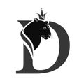 Capital Letter D with Black Panther. Royal Logo. Cougar Head Profile. Stylish Template. Tattoo. Creative Art Design. Emblem for B